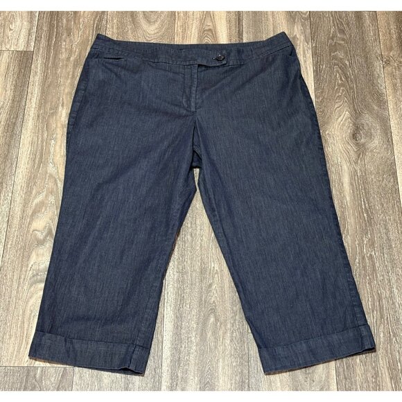 ANN TAYLOR CAPRI DRESS CHINO PANTS BLUE CURVY SIZE 16 STRETCH POCKETS - Picture 1 of 9